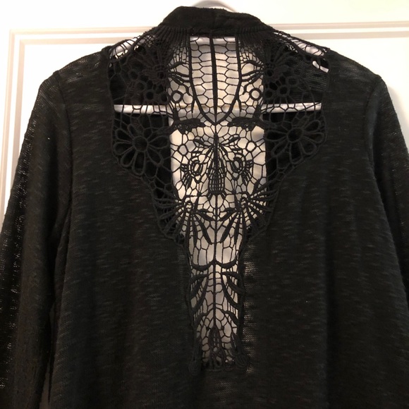 Black Cardigan with Lace Detail - Picture 3 of 4